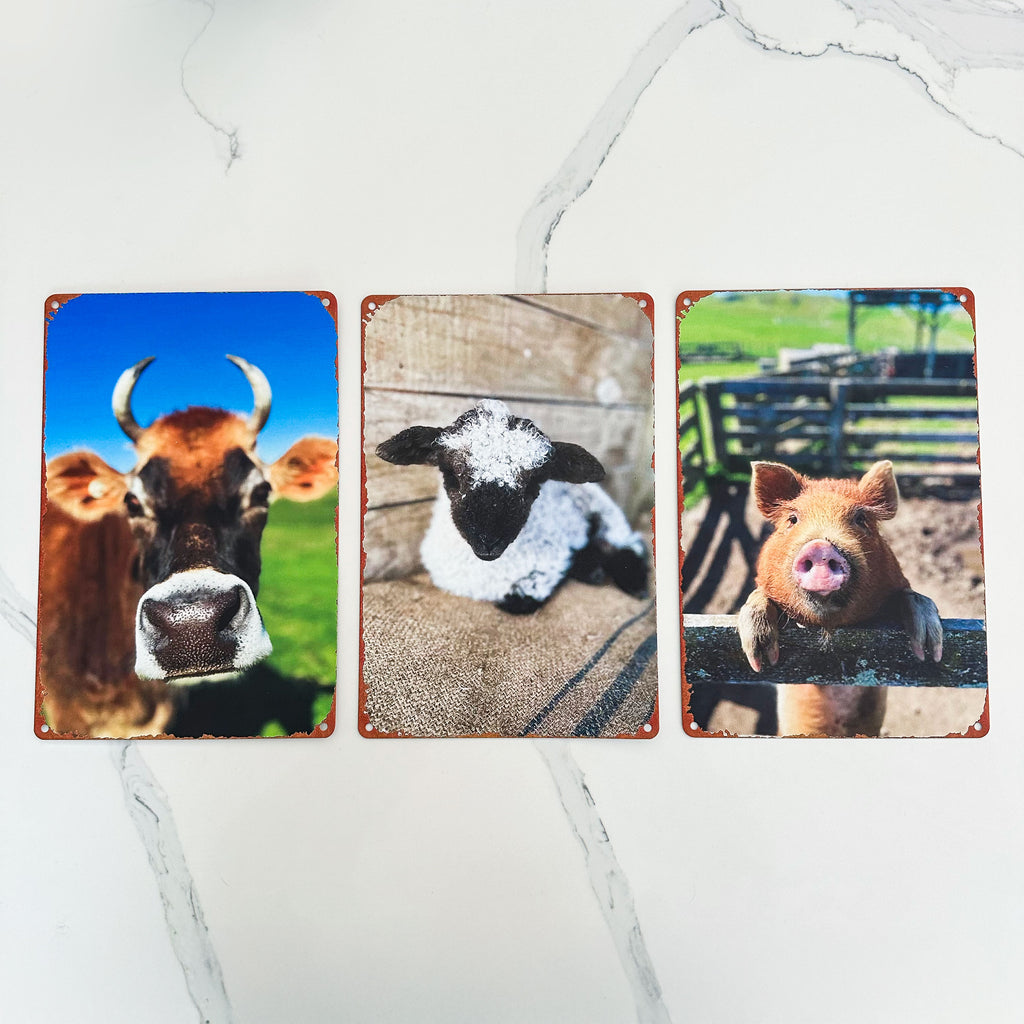 Rustic Metal Farm Animals Signs (Set of 3)