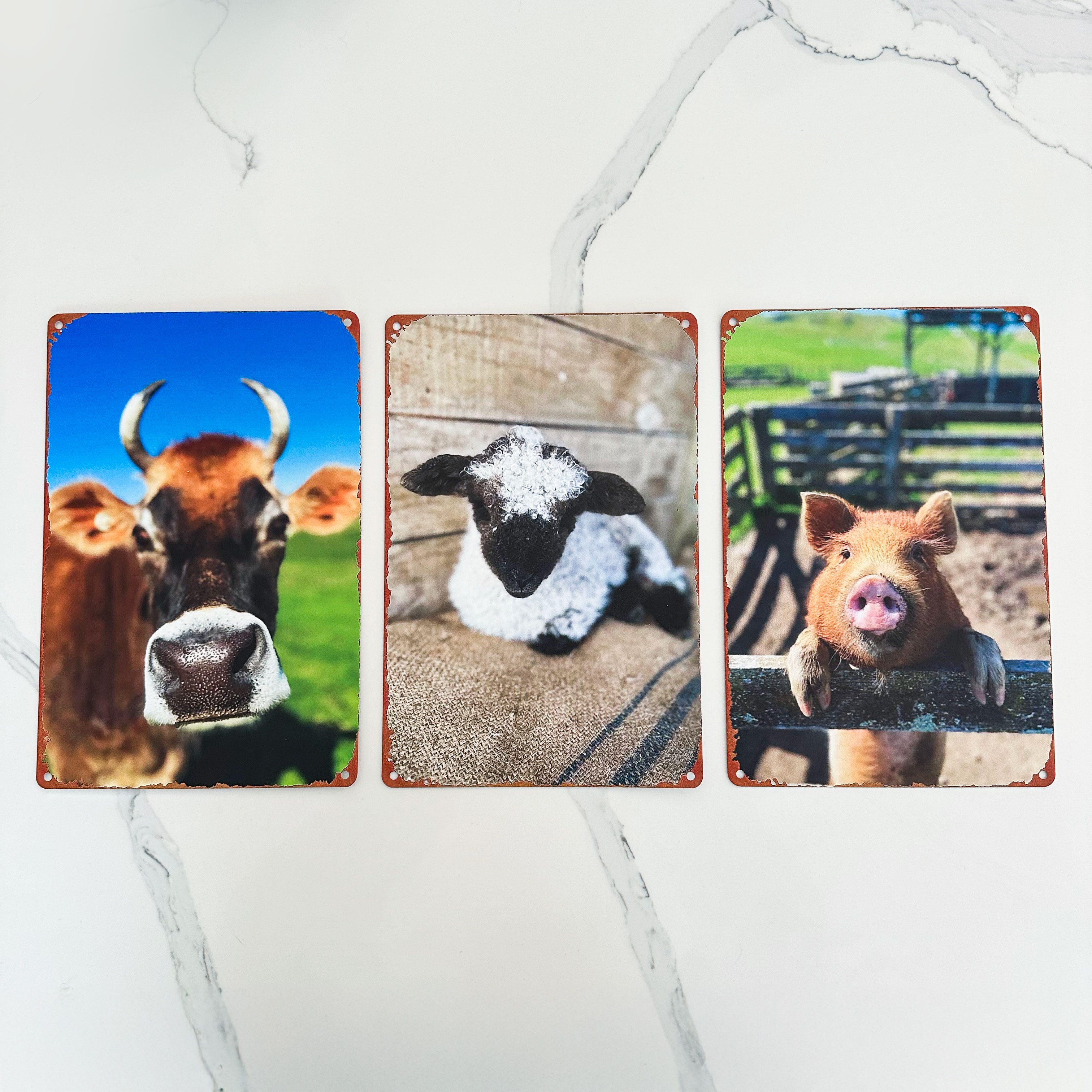 Rustic Metal Farm Animals Signs (Set of 3)