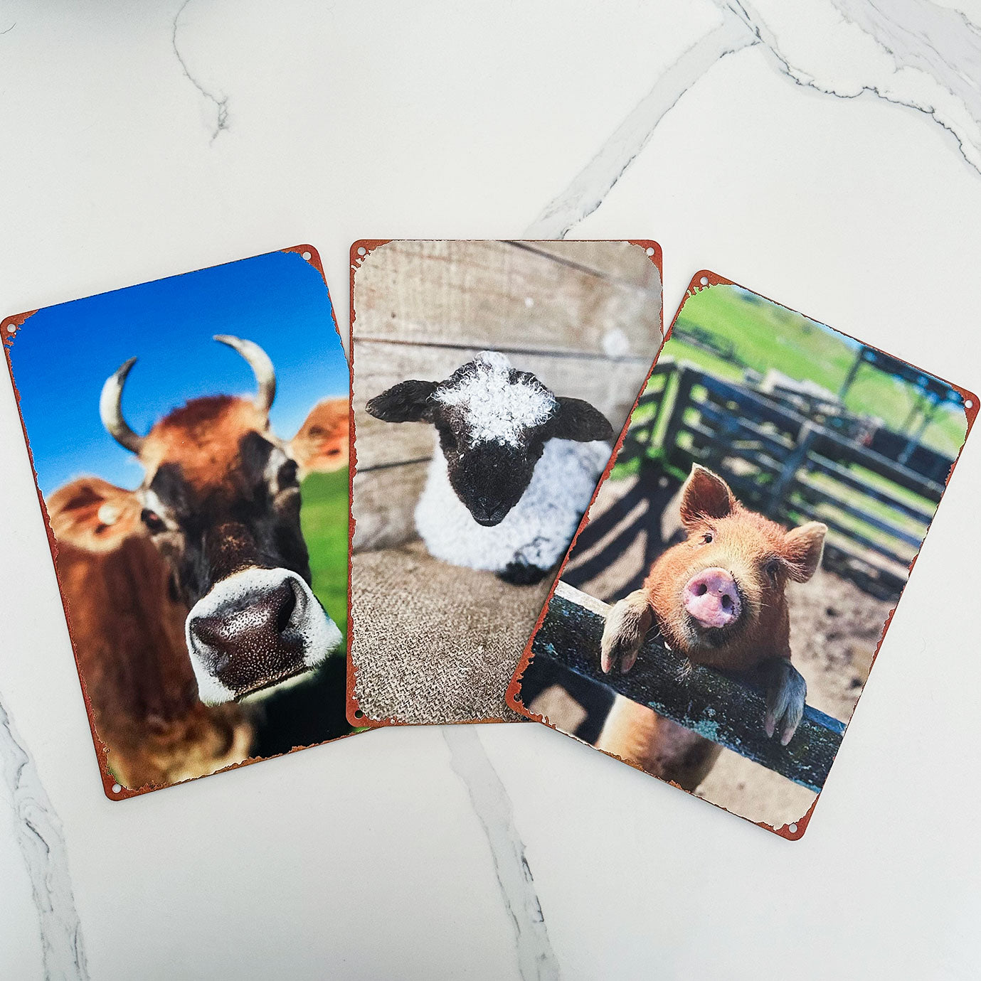 Rustic Metal Farm Animals Signs (Set of 3)